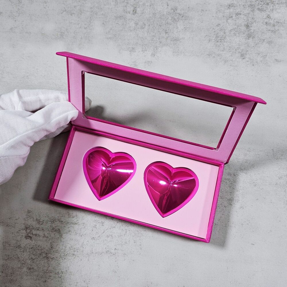 Honey Birdette Hot Pink Heart Metal Pasties Nipple Covers with Box, One Size - Picture 3 of 7